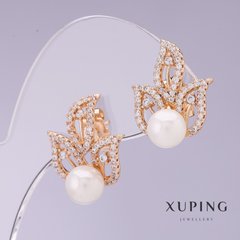Сережки Xuping з білими перлами "Майорка" d-16мм L-21мм позолота 18к купити біжутерію дешево в інтернеті