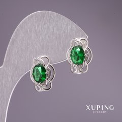 Сережки Xuping із зеленими каменями 15х12мм родій купити біжутерію дешево в інтернеті