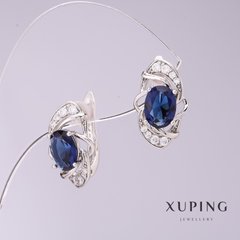 Сережки Xuping з синіми цирконами d-9мм L-16мм родій купити біжутерію дешево в інтернеті