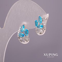 Сережки Xuping з блакитними каменями 11х16мм Родій купити біжутерію дешево в інтернеті