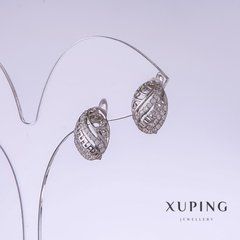 Сережки Xuping L-17мм s-9мм родій з білими кристалами