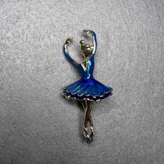 Брошка Балерина синя емаль, золотистий метал 25х56мм купити біжутерію дешево в інтернеті