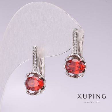 Сережки Xuping родій з червоними каменями і білими стразами 20х10мм купити біжутерію дешево в інтернеті