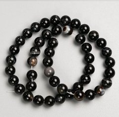 Намистини на волосіні натуральний камінь Агат чорний, гладка кулька d-8мм+- L-38см+- купити біжутерію дешево в