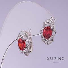 Сережки Xuping з червоними цирконами d-10мм L-17мм родій купити біжутерію дешево в інтернеті