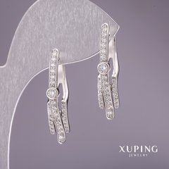 Сережки Xuping з білими стразами 31х7мм родій купити біжутерію дешево в інтернеті