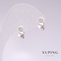 Сережки Xuping родій з білими стразами 10х5мм купити біжутерію дешево в інтернеті