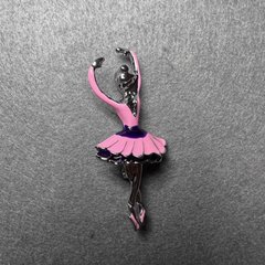 Брошка Балерина рожева емаль, золотистий метал 25х56мм купити біжутерію дешево в інтернеті