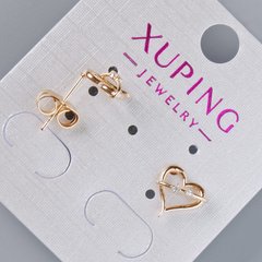 Сережки пусети "Серце" Xuping з білими стразами d-9,5х9,5мм+- позолота 18К купити біжутерію дешево в інтернеті