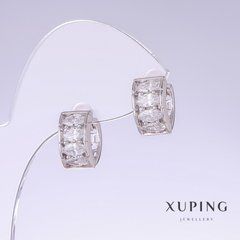 Сережки Xuping з білими цирконами L-14мм s-7мм родій