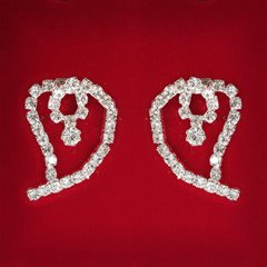 [ 27x20 мм ] Сережки жіночі білі стрази світлий метал весільні вечірні пусети кульчики ( пусети ) серце купити