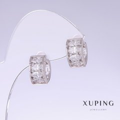 Сережки Xuping з білими цирконами L-14мм s-7мм родій купити біжутерію дешево в інтернеті