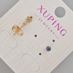 Сережки пусети Xuping з синім кристалом d-4мм+- Позолота 18К