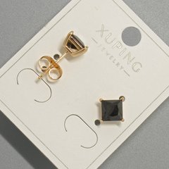 Сережки пусети Xuping з чорним кристалом d-6мм+- позолота 18К купити біжутерію дешево в інтернеті