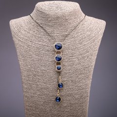 Подвеска-галстук с синими кристаллами на длинной цепочке металл "черное золото" d-20х56мм L-90