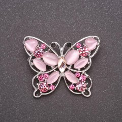 Брошка Котяче око рожевий Метелик колір металу сірий 37х30мм купити біжутерію дешево в інтернеті