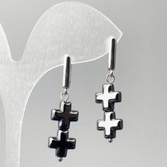 Сережки Гематит Хрести d-10х21мм+- L-38мм купити біжутерію дешево в інтернеті