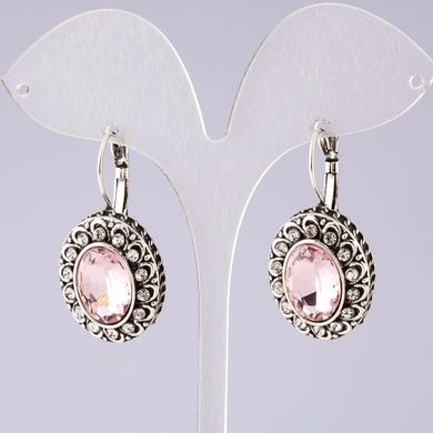 Сережки "Варвара" з рожевими кристалами класичні "під старовину" L-4см купити біжутерію дешево в інтернеті
