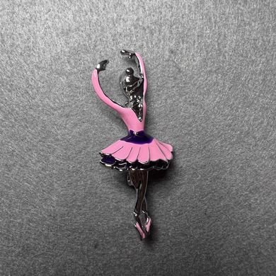 Брошка Балерина рожева емаль, золотистий метал 25х56мм купити біжутерію дешево в інтернеті