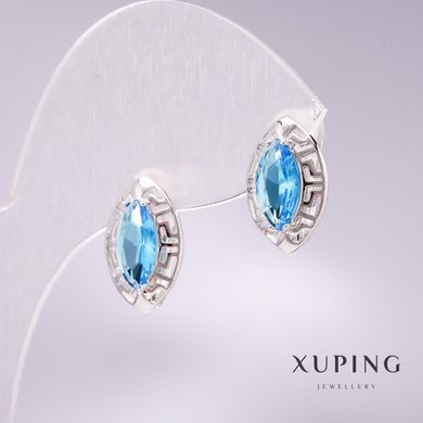 Сережки Xuping з блакитними каменями 15х9мм родій купити біжутерію дешево в інтернеті