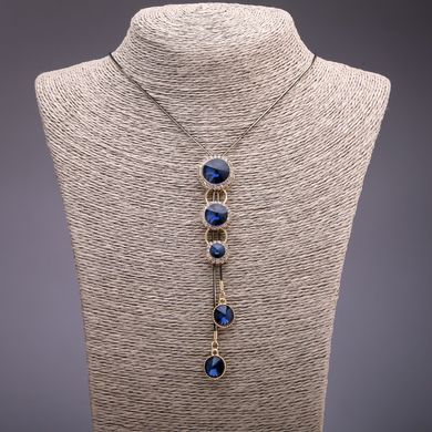 Підвіска-галстук з синіми кристалами на довгому ланцюжку метал "чорне золото" d-20х56мм L-90 купити біжутерію