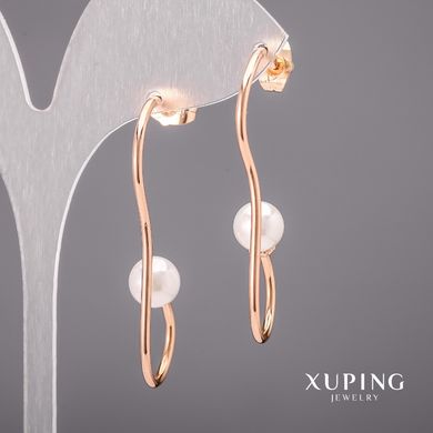 Сережки Xuping з перлами Майорка 15х45х8мм Позолота 18К купити біжутерію дешево в інтернеті