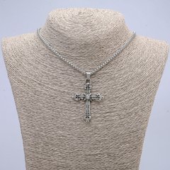 Кулон Хрест з білою стразою 55х32мм на ланцюжку L-65см колір металу срібло купити біжутерію дешево в інтернеті