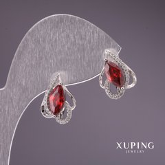 Сережки Xuping з червоними каменями 17х12мм родій купити біжутерію дешево в інтернеті