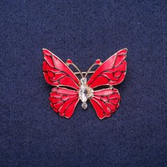 Брошка Метелик червона емаль з кристалом, золотистий метал 29х37мм купити біжутерію дешево в інтернеті