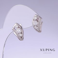 Сережки Xuping з білими цирконами L-18мм s-10мм родій купити біжутерію дешево в інтернеті