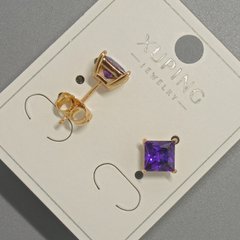 Сережки пусети Xuping з фіолетовим кристалом d-6мм+- позолота 18К купити біжутерію дешево в інтернеті