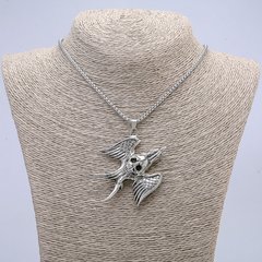 Кулон "Птах з черепом" 50х57мм на ланцюжку L-65см колір металу срібло купити біжутерію дешево в інтернеті