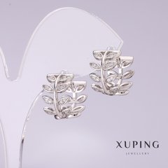 Сережки Xuping з білими стразами 14х10мм родій купити біжутерію дешево в інтернеті