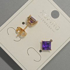Сережки пусети Xuping з фіолетовим кристалом d-6мм+- позолота 18К