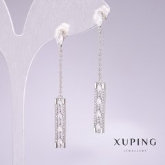 Сережки Xuping родій з білими каменями і білими стразами 50х5мм купити біжутерію дешево в інтернеті