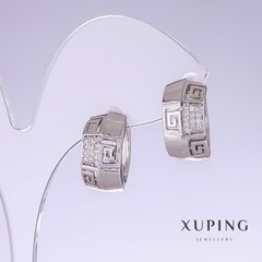 Сережки Xuping з білими стазами L-17мм s-9мм родій купити біжутерію дешево в інтернеті