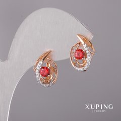 Сережки Xuping з червоним каменем 10х16мм родій, позолота 18к купити біжутерію дешево в інтернеті
