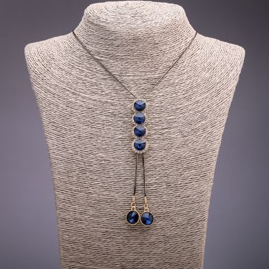 Підвіска-галстук з синіми кристалами на довгому ланцюжку метал "чорне золото" d-14х48мм L-90 купити біжутерію