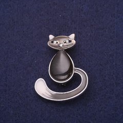Брошка Котик емаль Котяче око колір чорний 39х30 мм сріблястий метал купити біжутерію дешево в інтернеті