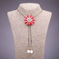 Підвіска-галстук Квітка з червоними кристалами на довгому ланцюжку метал "чорне золото" d-49мм L-90см купить