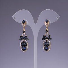 Сережки з синіми кристалами L-5см жовтий метал купити біжутерію дешево в інтернеті