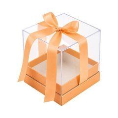 Від 2 шт. Подарункова коробка 15*15*14,5см з прозорою кришкою та атласною стрічкою 1002-Orange