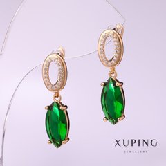 Сережки Xuping із зеленими каменями 28х7мм позолота 18к купити біжутерію дешево в інтернеті