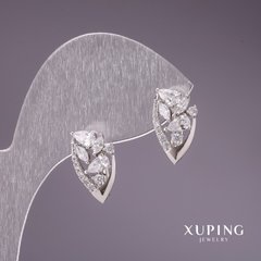 Сережки Xuping з білими каменями 9х15мм родій купити біжутерію дешево в інтернеті