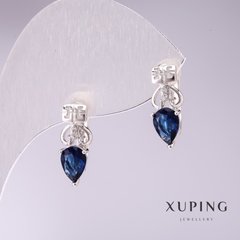 Сережки Xuping з синіми каменями 15х5мм родій купити біжутерію дешево в інтернеті