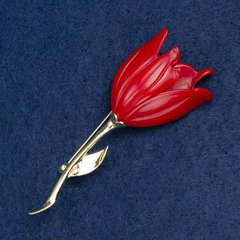 Брошка Квітка, червона емаль, золотистий метал 27х72мм купити біжутерію дешево в інтернеті
