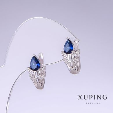 Сережки Xuping з синіми цирконами L-19мм s-10мм родій купити біжутерію дешево в інтернеті