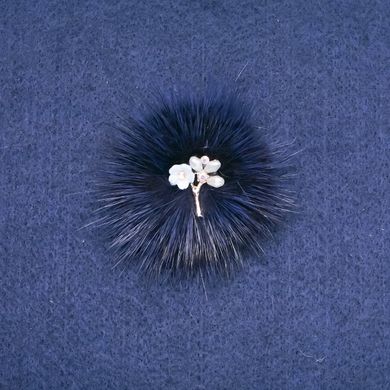 Брошка з хутра норки синього з квіткою d-50мм купити біжутерію дешево в інтернеті