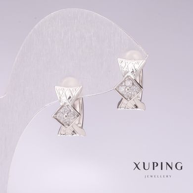 Сережки Xuping родій з білими стразами 7х12мм купити біжутерію дешево в інтернеті
