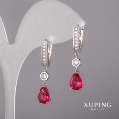 Сережки Xuping з червоним каменем 7х32мм Родій купити біжутерію дешево в інтернеті